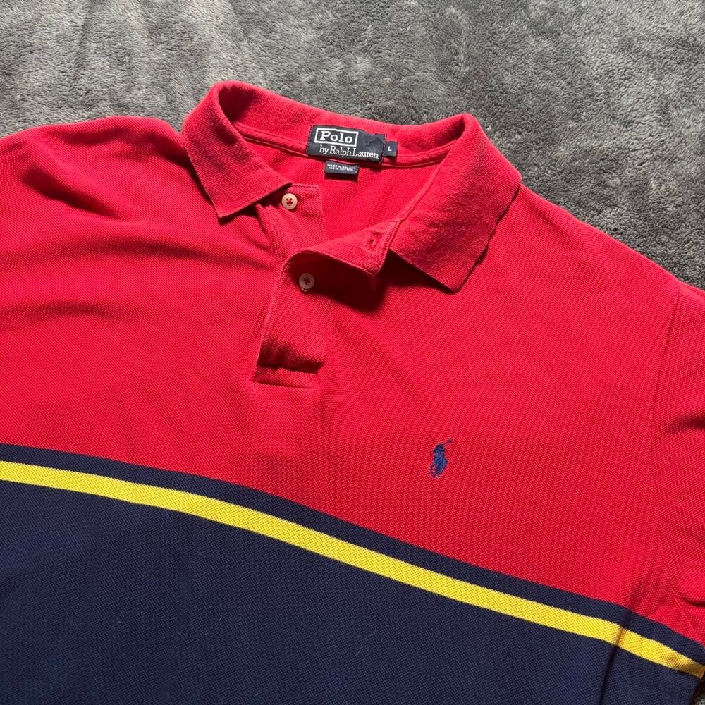 Polo Ralph Lauren Rugby Polo Shirt Men’s Large Red Blue Striped Short Sleeve